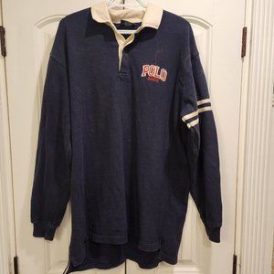 Vintage Y2K Polo Ralph Lauren Preppy Rugby L Heavy Well Worn Long Black Label